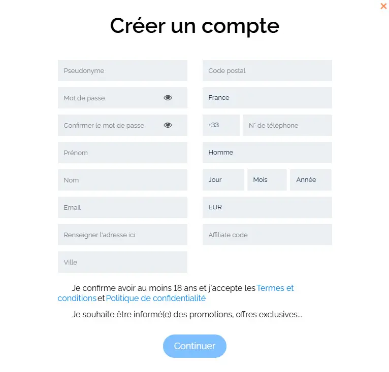 Processus d'inscription CASINOZER